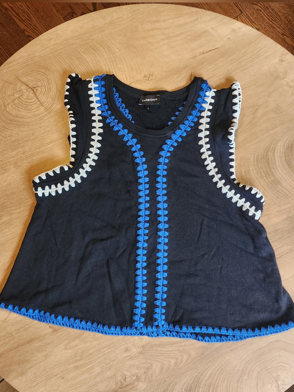 Carbon38 Black Swing Top With Blue & White Embroidery